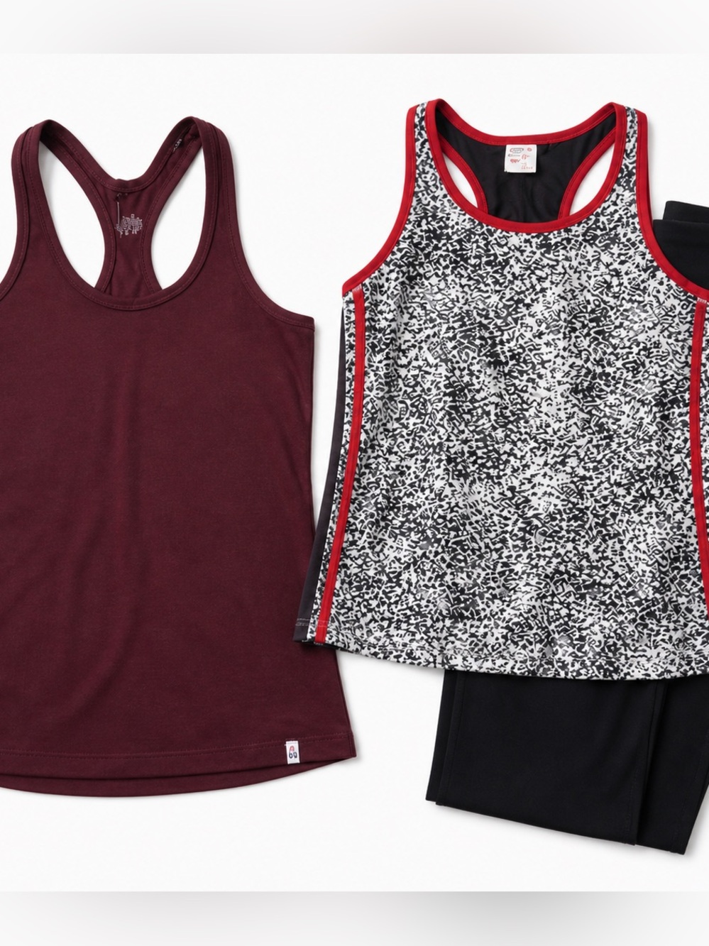 Stylish Women's Tank Tops - Maroon and Black/White Pattern